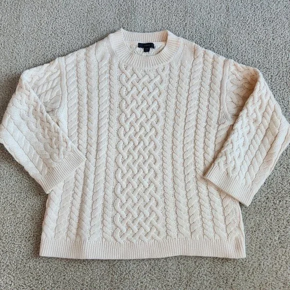 NWOT J. Crew Cotton Cashmere Cable Knit Pullover in Palest Peach RUNS BIG