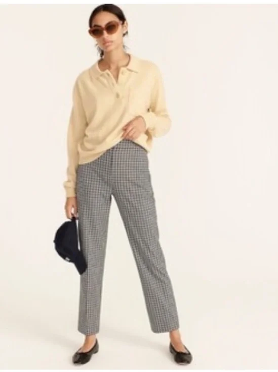 J. Crew Tartan Plaid High Rise Pull-On Straight Trouser Pant Preppy Black 4
