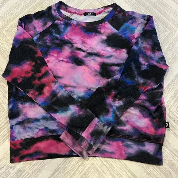 Terez Girls Pink, Black Blue Tie Dye Sweatshirt, Size M