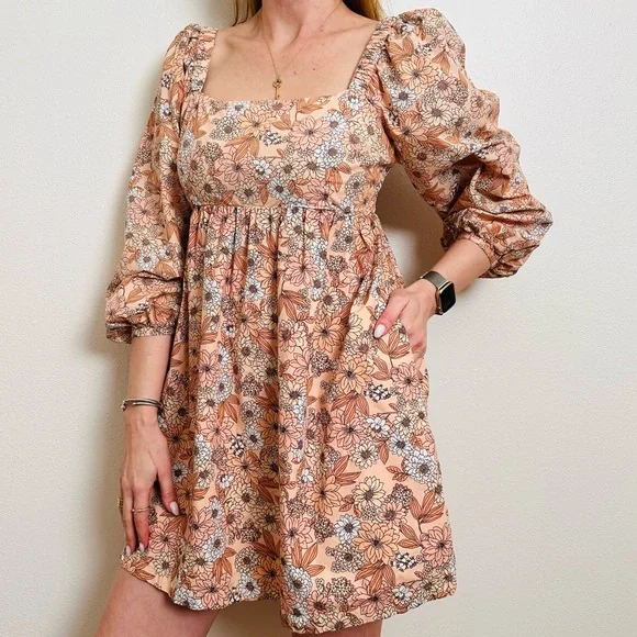 J. Crew Squareneck Cotton Poplin Dress in Zinnia Floral Mini Boho