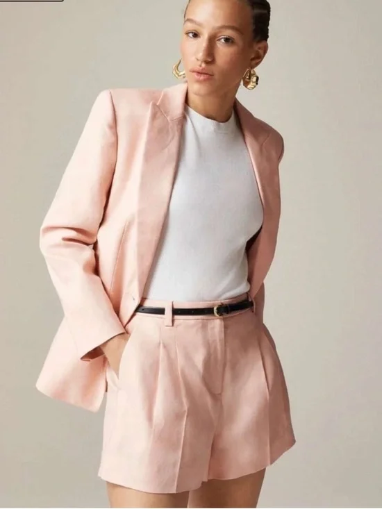 J. Crew Alexandra Blazer & Lucia Shorts Set in Pink Stretch Linen Blend Size 8