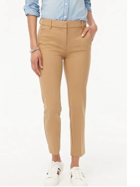 J. Crew Ruby Stretch Twill Mid-Rise Straight Trouser Crop Pant Tan 6P