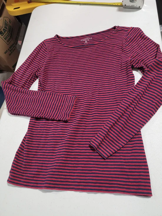 J. Crew Women's Long Sleeve Striped Crewneck Top - Red & Navy