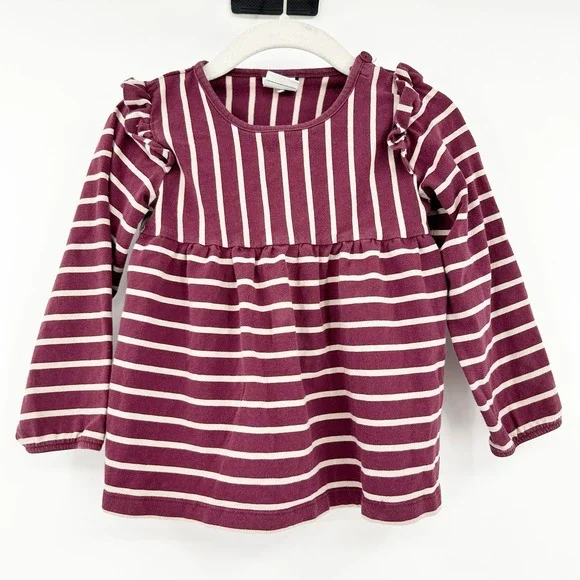 Polarn O. Pyret Toddler Girls Striped Scandi Ruffle Peplum Tunic Top Size 1.5-2Y