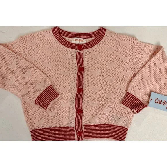 Cat & Jack Pointelle Heart Cardigan TODDLER GIRLS SIZE 2T Pink NEW