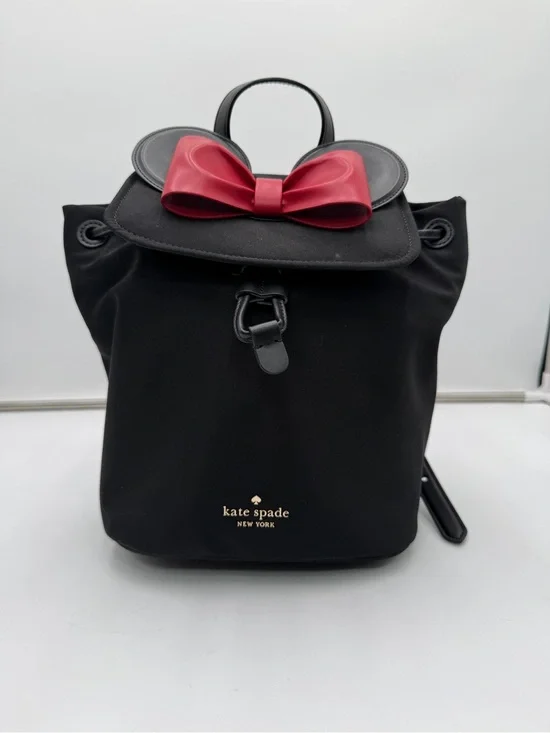 Disney x Kate Spade Minnie Mouse Black Nylon Backpack Red Bow Small Bag EUC