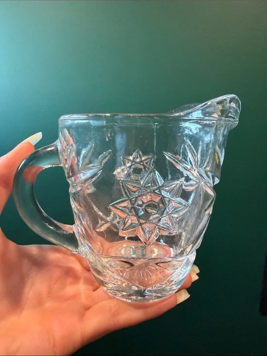 Vtg Anchor Hocking Star of David Glass Creamer Pitcher