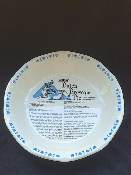 Watkins Recipe Pie Plate Vintage Dutch Brownie Pie