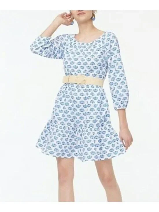 NWT J Crew Lightweight Scoop Neck Mini‎ Dress Pockets Classic White Blue Size 6