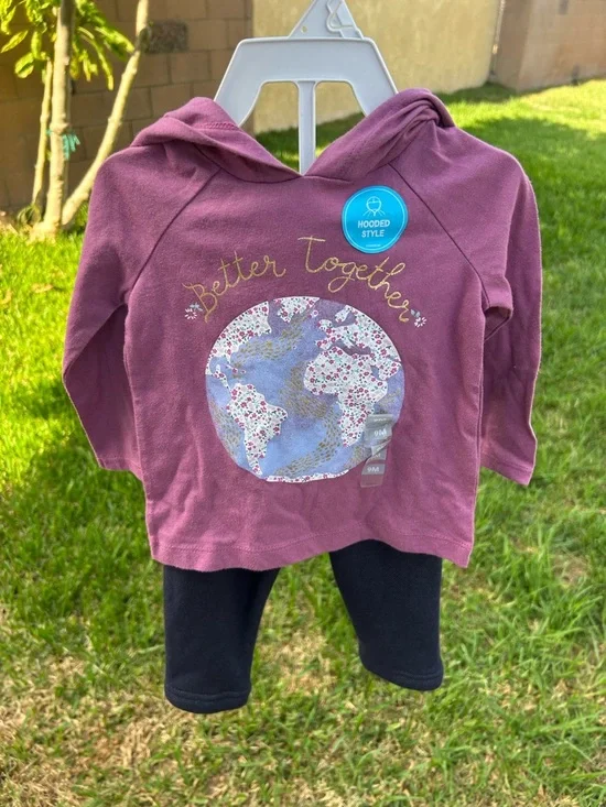 Carter's Dusty Rose Hooded Sweatshirt with Floral Globe Graphic