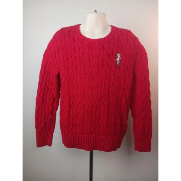 Polo Ralph Lauren Boys' Polo Bear Cable-Knit Cotton Sweater Red - Kids Sz. S (8)