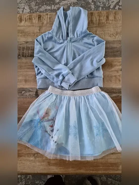 Disney Frozen Light Blue Toddler Hooded Top - 2Y Old With Tule Skirt