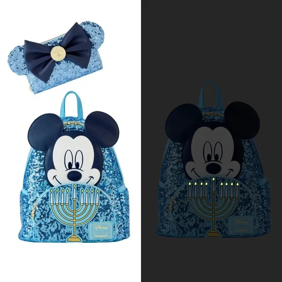Loungefly Disney Mickey Happy Hanukkah Menorah Mini Backpack and‎ Wallet