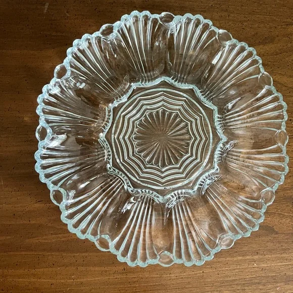 Vintage Anchor Hocking Clear pressed Glass 10” deviled egg platter