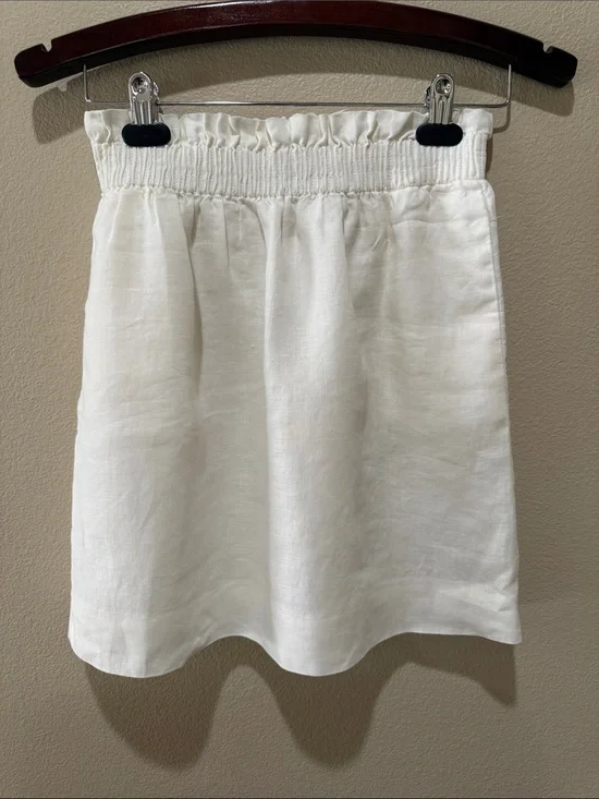J. Crew White Elastic-Waist A-Line Linen Blend Skirt