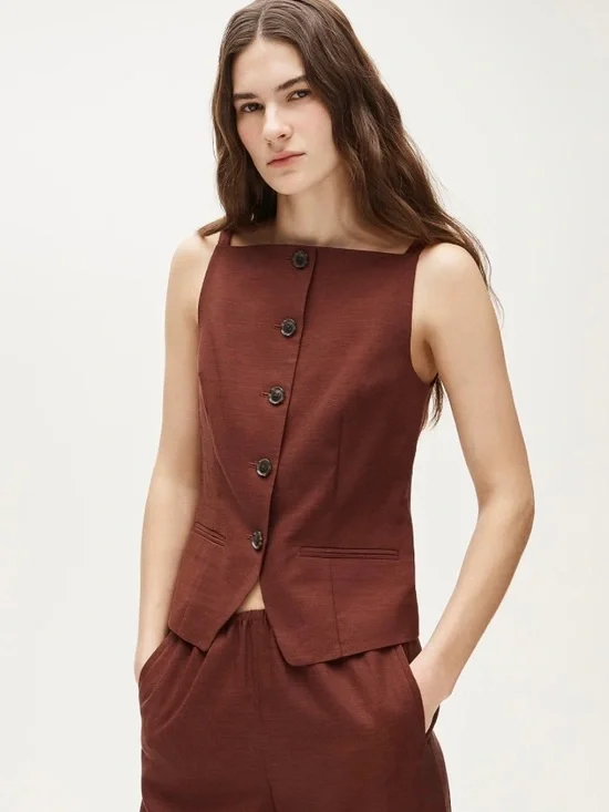 NWT J. Crew Button-up Cutaway Tank Top Gramercy Linen Blend Fresh Cacao Brown