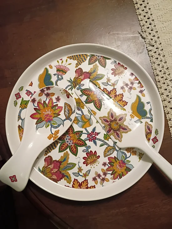 Floral Multicolor Ceramic Serving Set - White Base