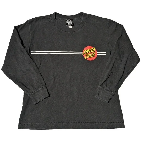 SANTA CRUZ Double-Sided DOT LOGO‎ Black Cotton Long Sleeve T-Shirt - Boys Medium