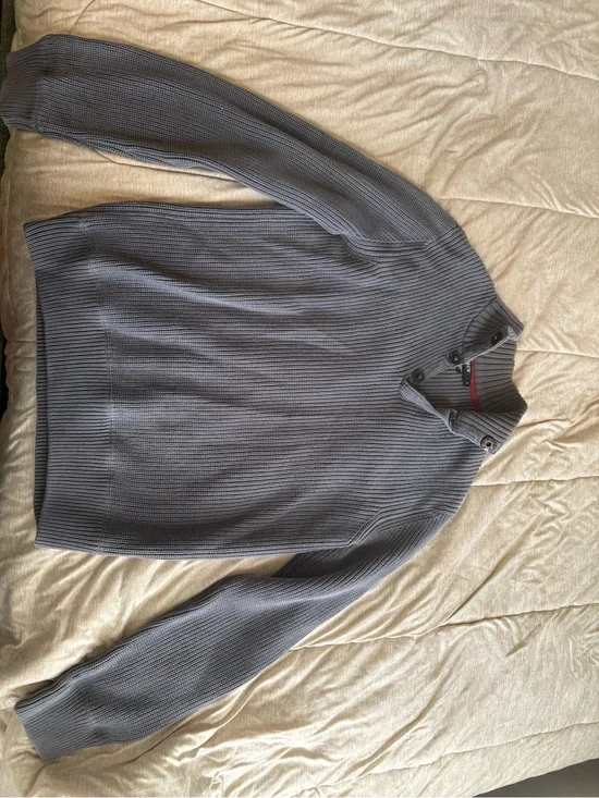 J. Crew Ribbed Button-Neck Turtleneck Sweater - Gray