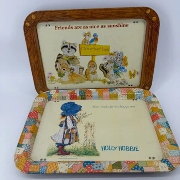 Vintage Holly Hobbie & Cloverleaf Lane Metal TV Trays Set of 2 70s Decor