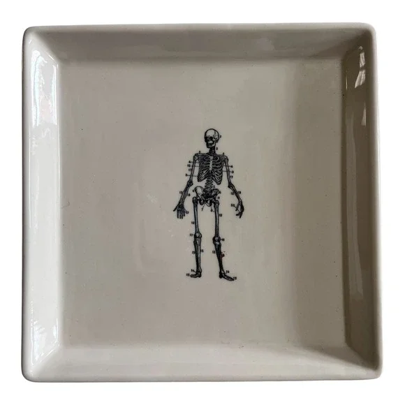 Magenta Skeleton Platter 8.5in Cream Excellent Anatomical Gothic Halloween Tray
