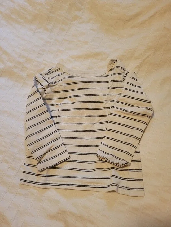 Little Co Organic Cotton Oeko Tex Striped Long Sleeve  in White and Navy - 12m