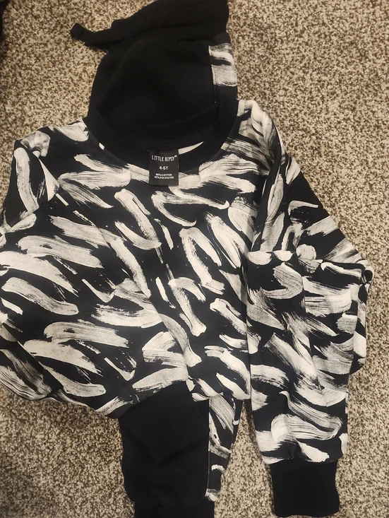 Little Bipsy Black & White Brushstroke Pullover Hoodie