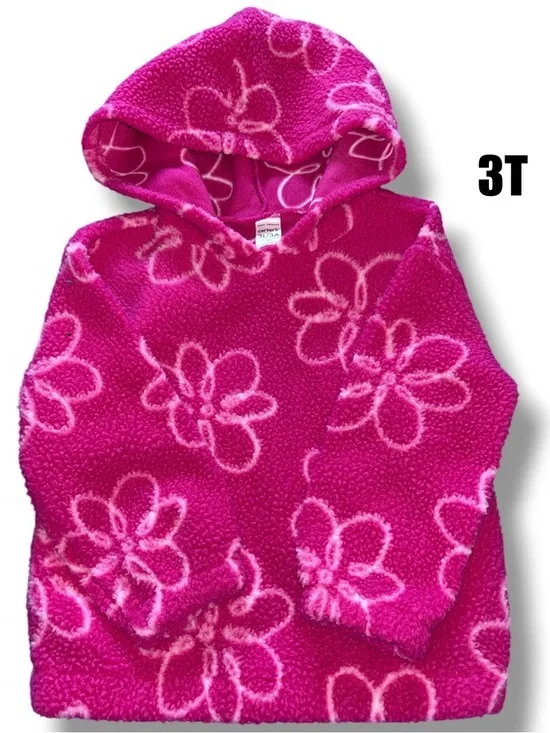 Carter's Bright Pink Floral Fleece Pullover Hoodie size 3T