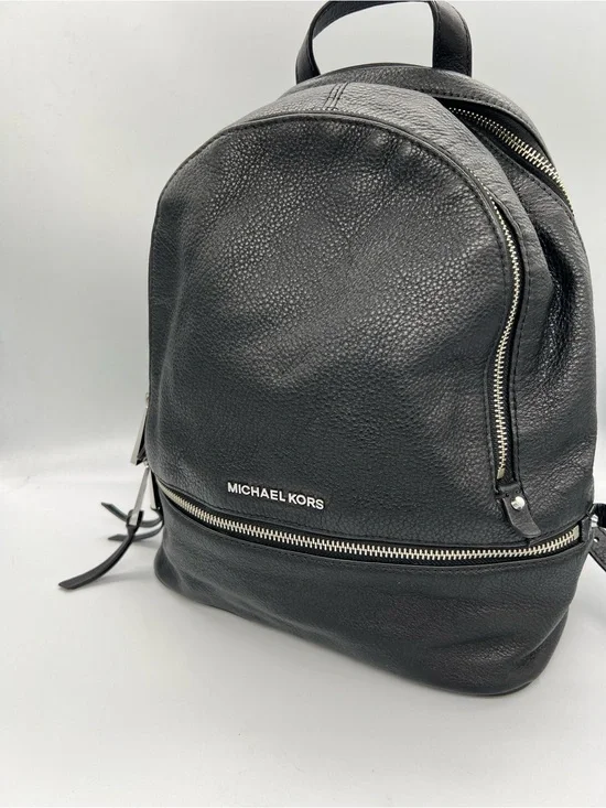 Michael Kors Black Pebbled Leather Backpack with Silver Hardware