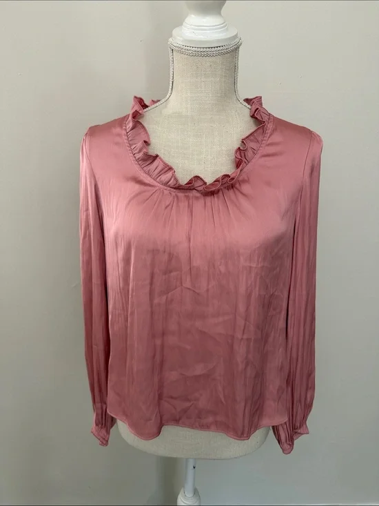 J. Crew Dusty Rose Ruffle-Neck Long Sleeve Blouse