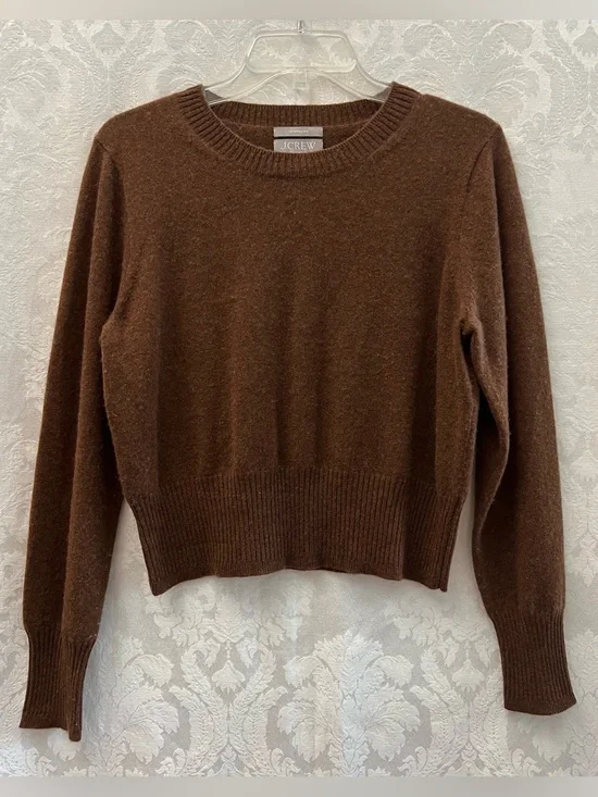 J. Crew Women's Brown Cashmere Knit Crewneck Cropped Fit Sweater Size Medium GUC