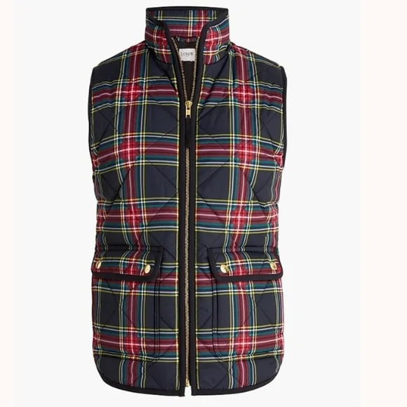 J-CREW Stuart Tartan Quilted Puffer Vest Size Medium
