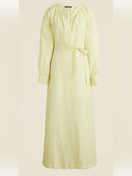 J. Crew linen Pale Yellow Long Sleeve  Maxi Dress