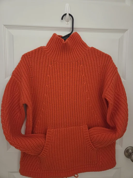 J. Crew Chunky Knit Turtleneck Sweater in Vibrant Coral-Red