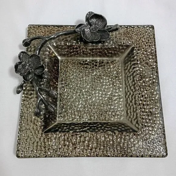 Michael Aram Black Orchid Large Glass Tray Serving Snack Dish