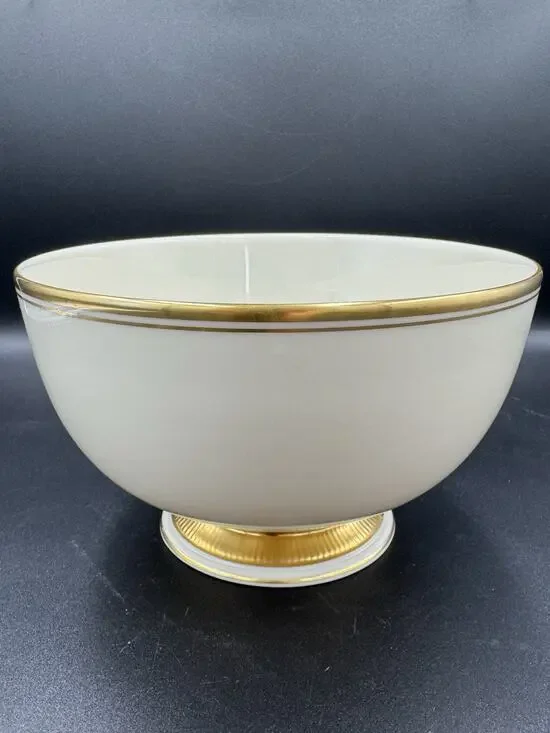 Vintage Lenox 7.5” Ivory China Footed Serving Bowl with 24K Gold Trim