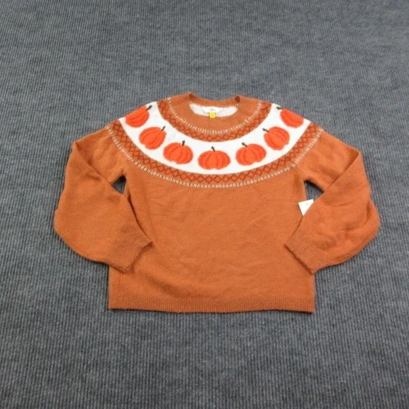 Rumi + Ryder Sweater Kids L 12-14 Orange Fair Isle Pumpkin Yoke Pullover NWT
