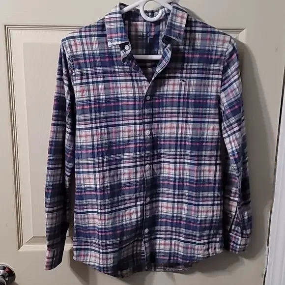 Vinyard Vines Flannel Plaid Whale‎ Button-down Youth (L/16) Shirt