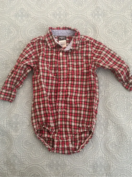 OshKosh Red Plaid Long-Sleeve Baby Bodysuit Shirt 24Month