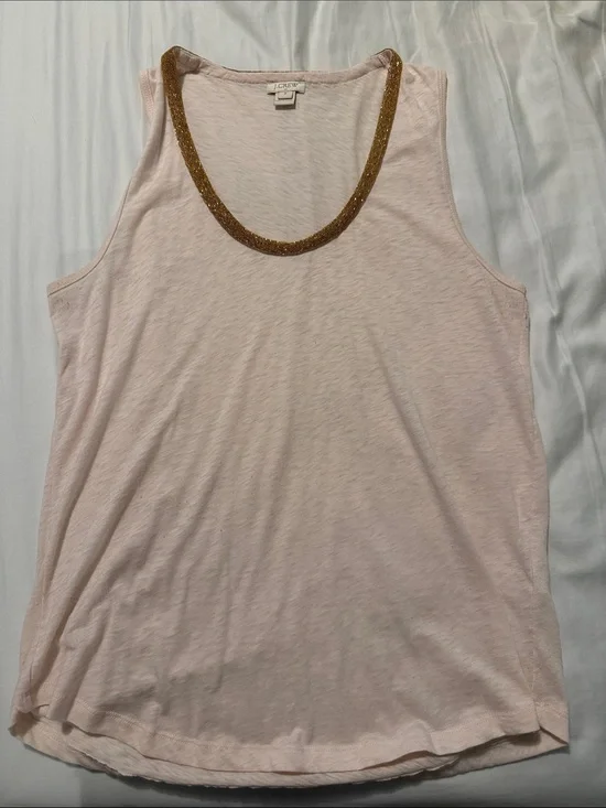J. Crew Pale Pink Tank with Metallic Gold Neck Trim