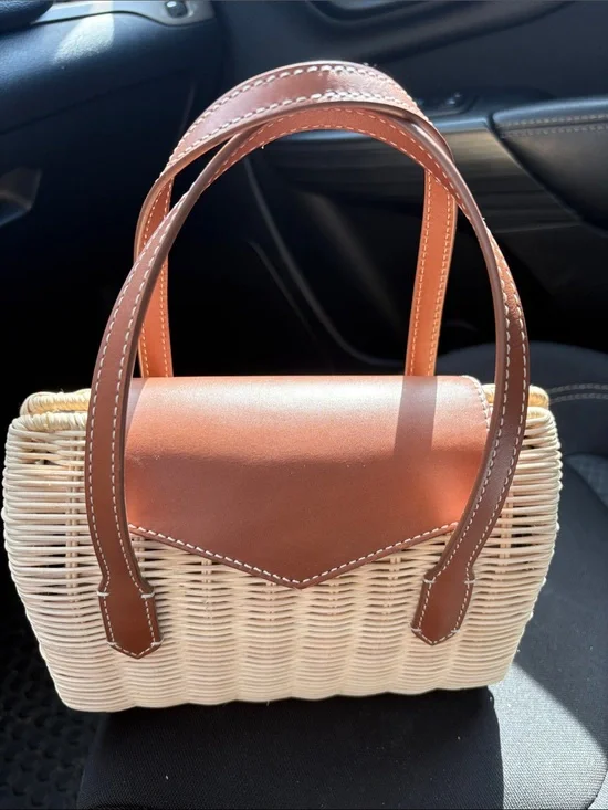Rattan top handle bag