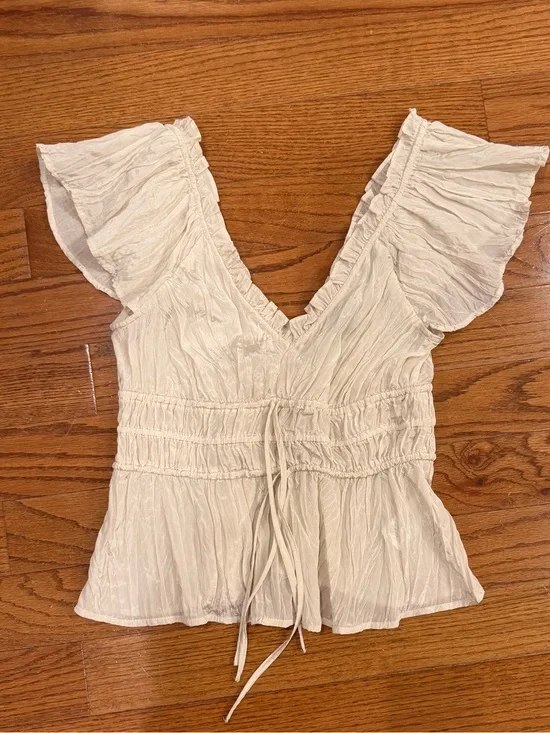 J. Crew Cream Ruffled V-Neck Peasant Blouse
