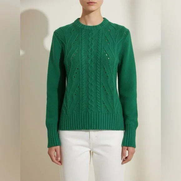J. Crew Women’s Green Ribbed Crew Neck Cable Knit Sweater Sz Small