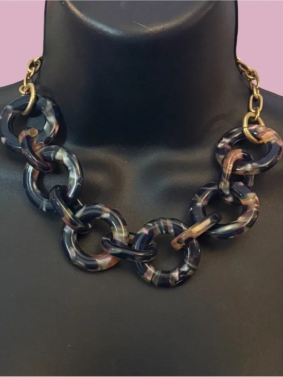 J. Crew gold tone chunky multicolor tortoise shell print link necklace