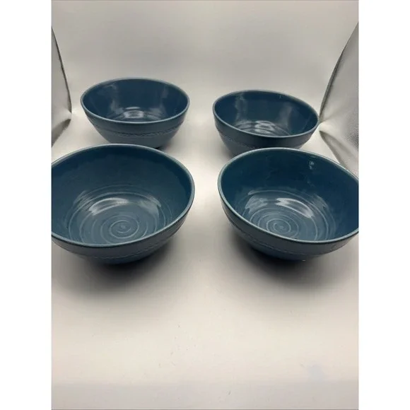 Cramsia Italy Blue Stoneware Soup Cereal Bowls Set of 4 7