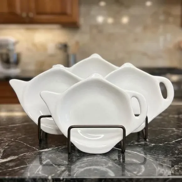 Fitz & Floyd Everyday White Porcelain Teapot Tea Bag Caddy Set 4 Minimalist