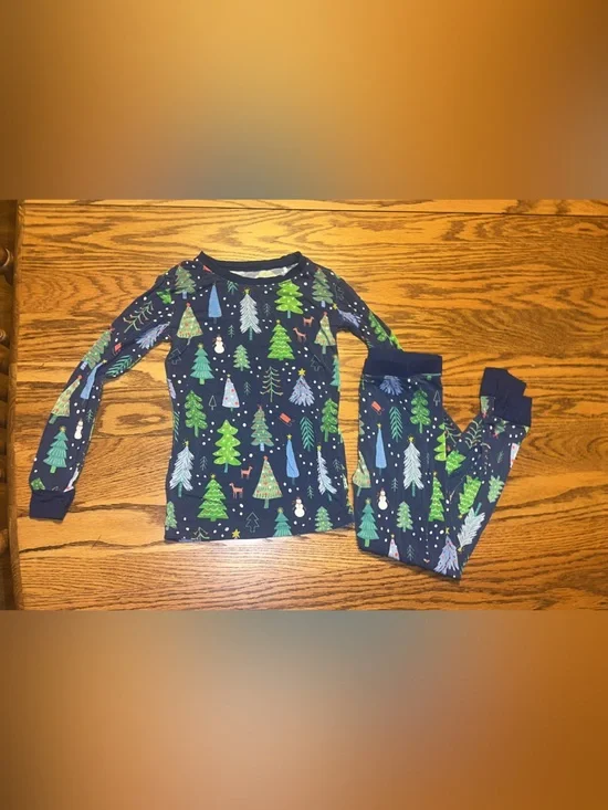 Little Sleepies Navy Long-Sleeve Holiday Tree Print set
