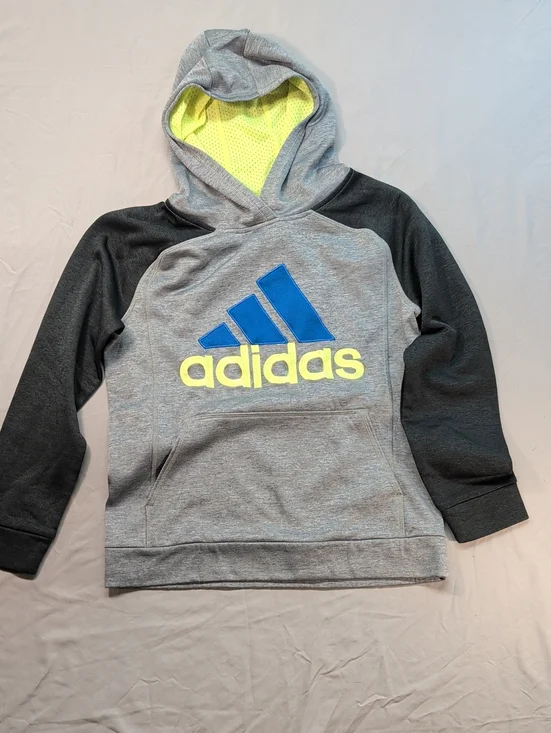adidas Grey Hoodie with Black Sleeves and Blue Logo