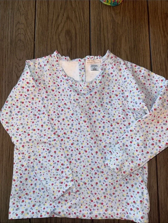 The Beaufort Bonnet Light Blue Floral Long Sleeve Top with Yellow & Red Flowers