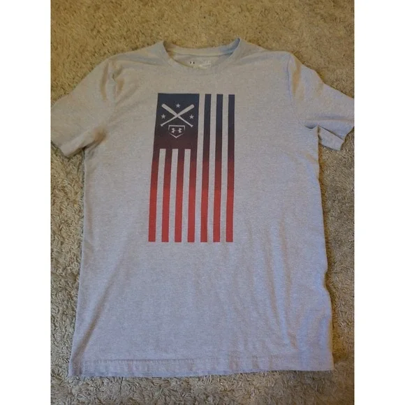 Under Armour Heatgear baseball flag t shirt boys Youth large Gray